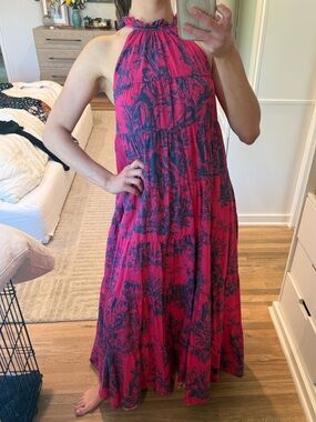 RHODE Pink and Blue Toile High Neck Dress XS